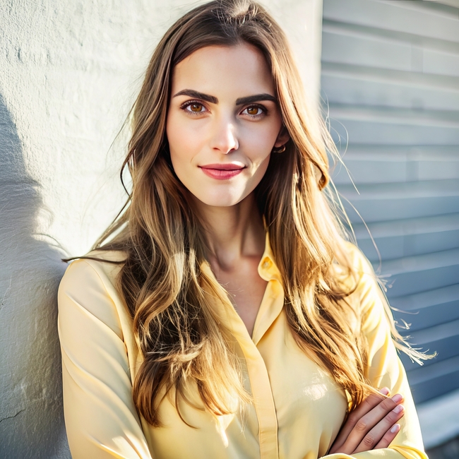年轻靓丽黄色衬衫俄罗斯美女写真图片
