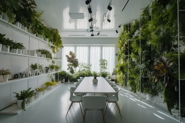 小型会议室室内盆栽植物摄影图片