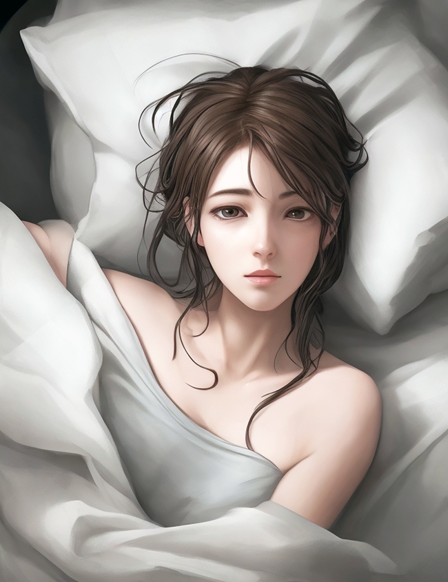 躺在床上的动漫美女插画设计图片