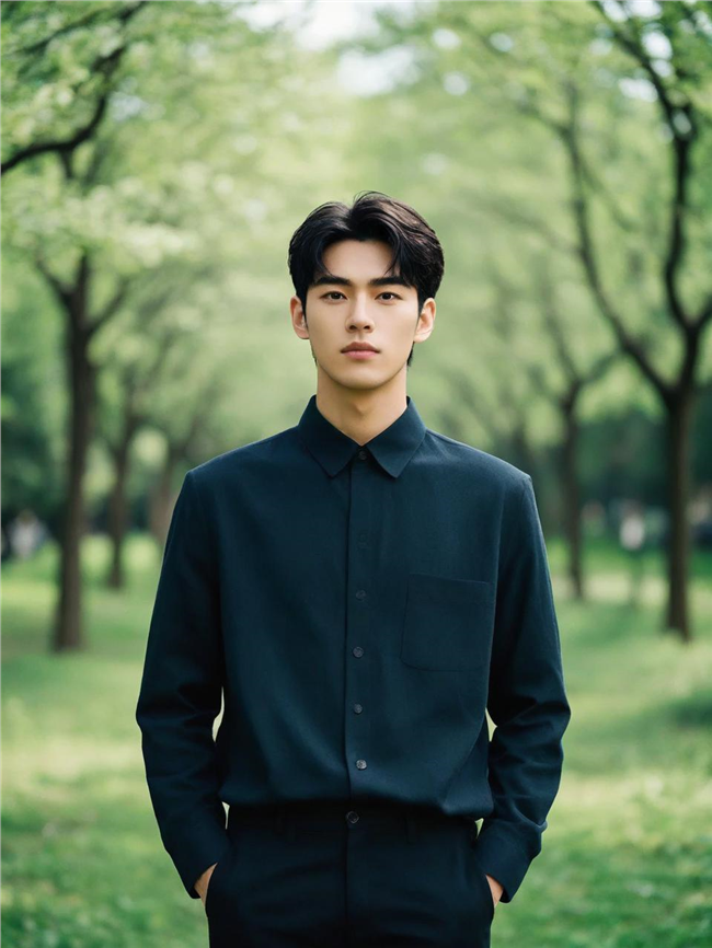 绿色森系风格帅哥写真摄影图片