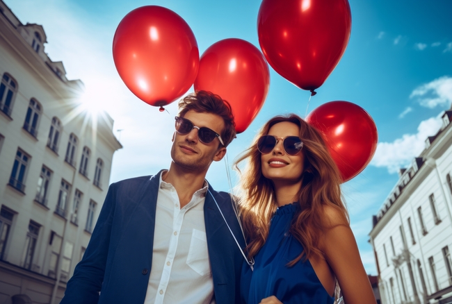 情人节浪漫街拍情侣写真摄影图片