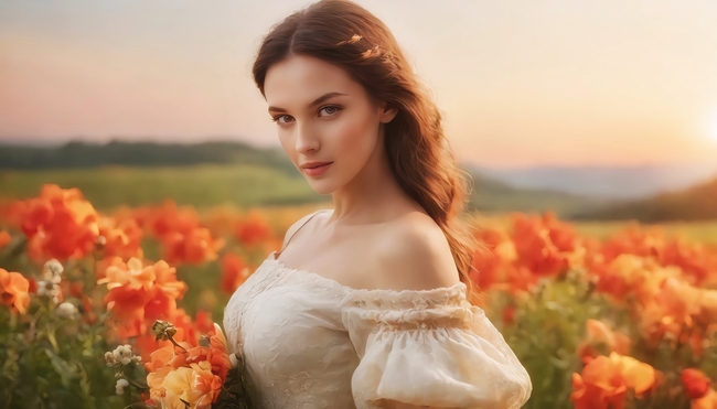 唯美浪漫花海美女人体写真艺术照图片