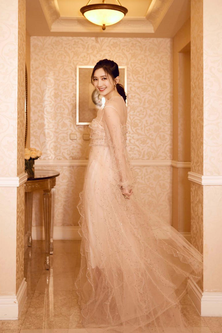 穿着透明纱裙的气质女星江疏影图片