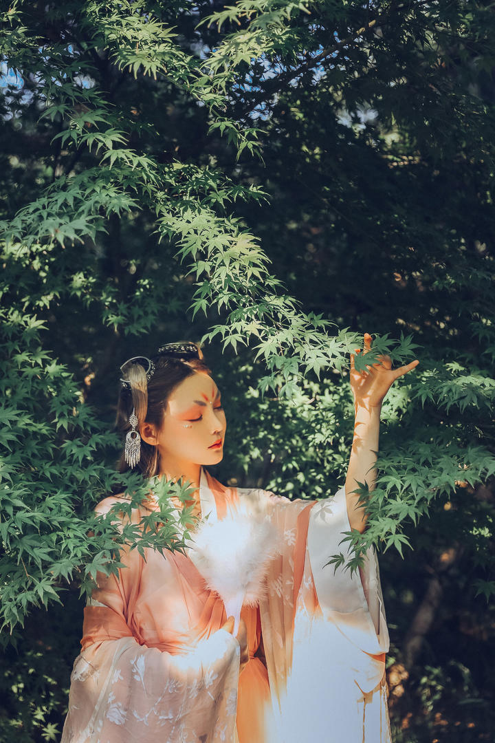 树叶下的唯美古装美女图片
