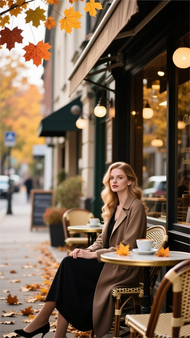 欧美街头咖啡厅喝咖啡的美女图片