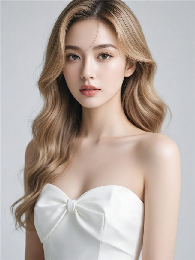 亚洲性感白色抹胸裙美女写真图片