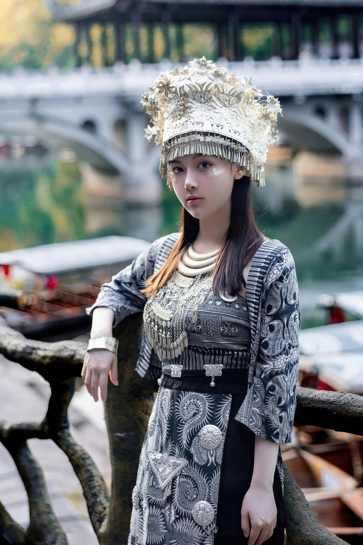 超美苗族美少女身穿传统服饰个人艺术写真图片