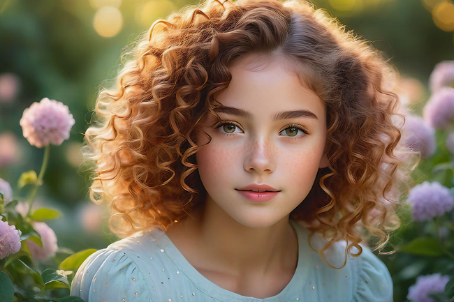 欧美花草丛泡面卷发美女写真图片