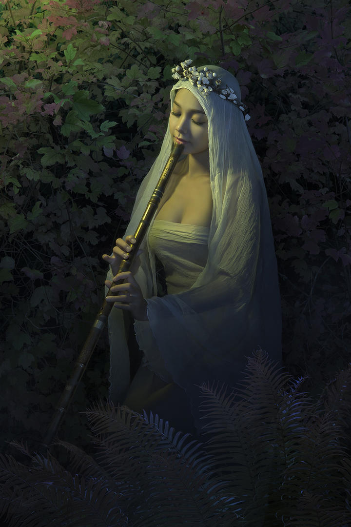 吹笛子的唯美艺术摄影写真图片