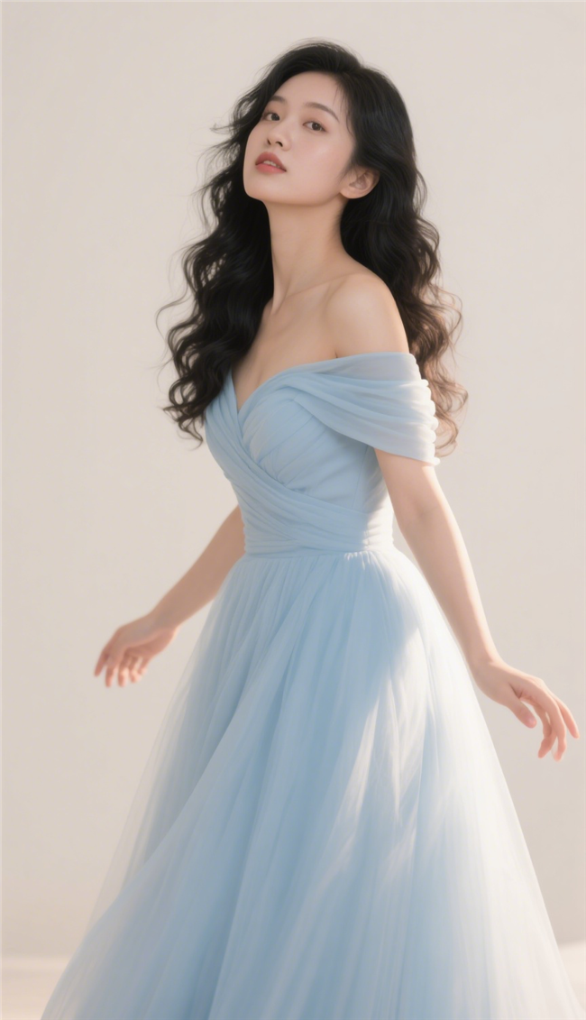 唯美蓝色婚纱裙美女写真摄影图片