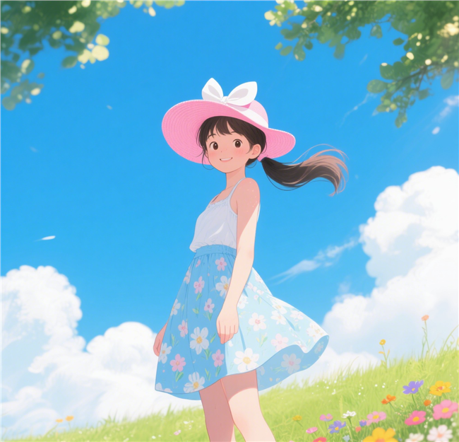 夏天风格清新少女卡通插画图片