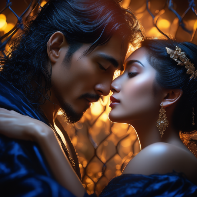 亚洲低眸面对面情侣肖像摄影图片