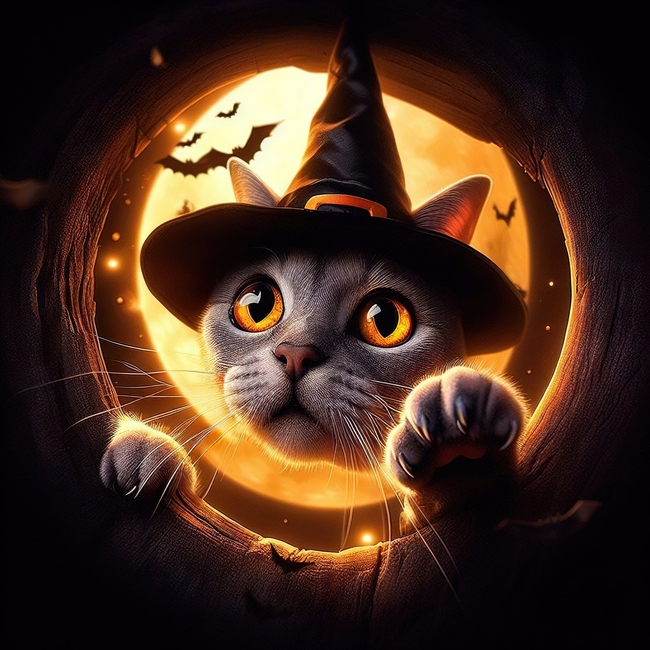 万圣节主题小猫卡通插画图片