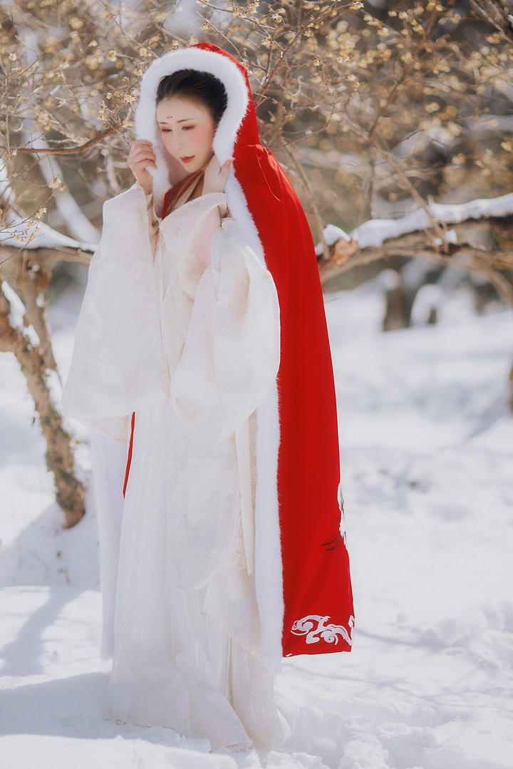 站在雪地里的超清中国古装美女图片