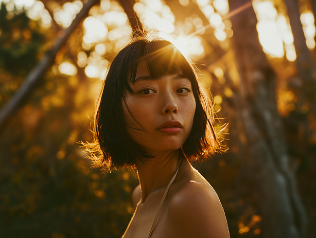 日暮黄昏短发美女写真图片