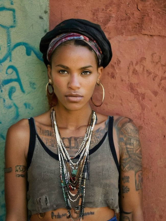 非洲黑人纹身美女人像艺术写真图片