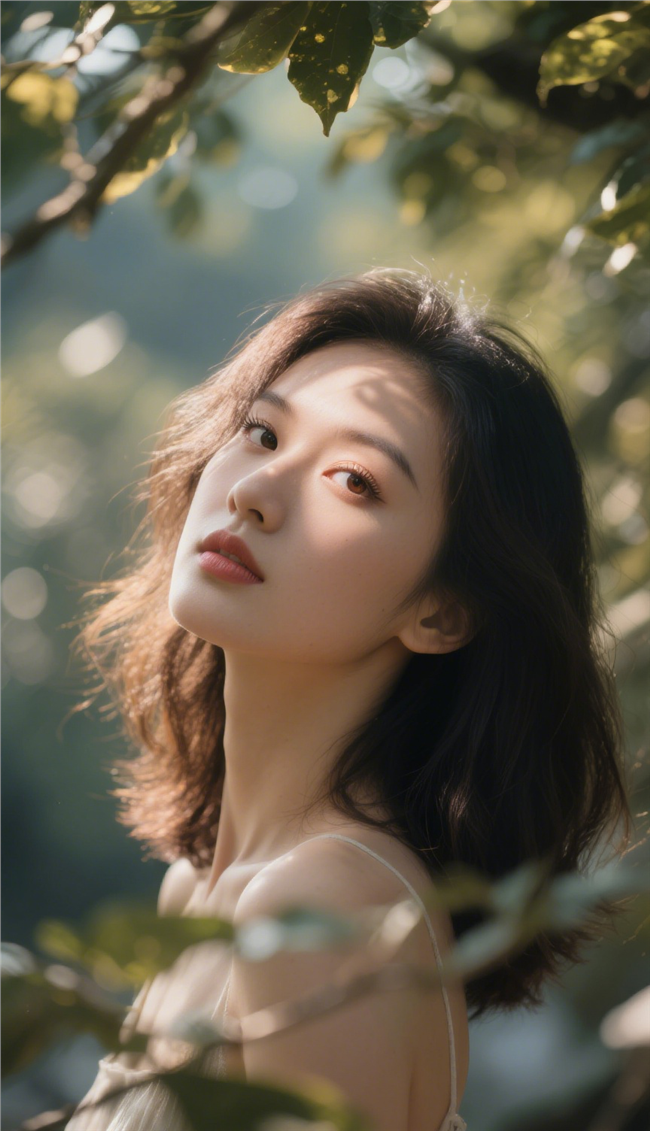 树下光影艺术美女写真摄影图片