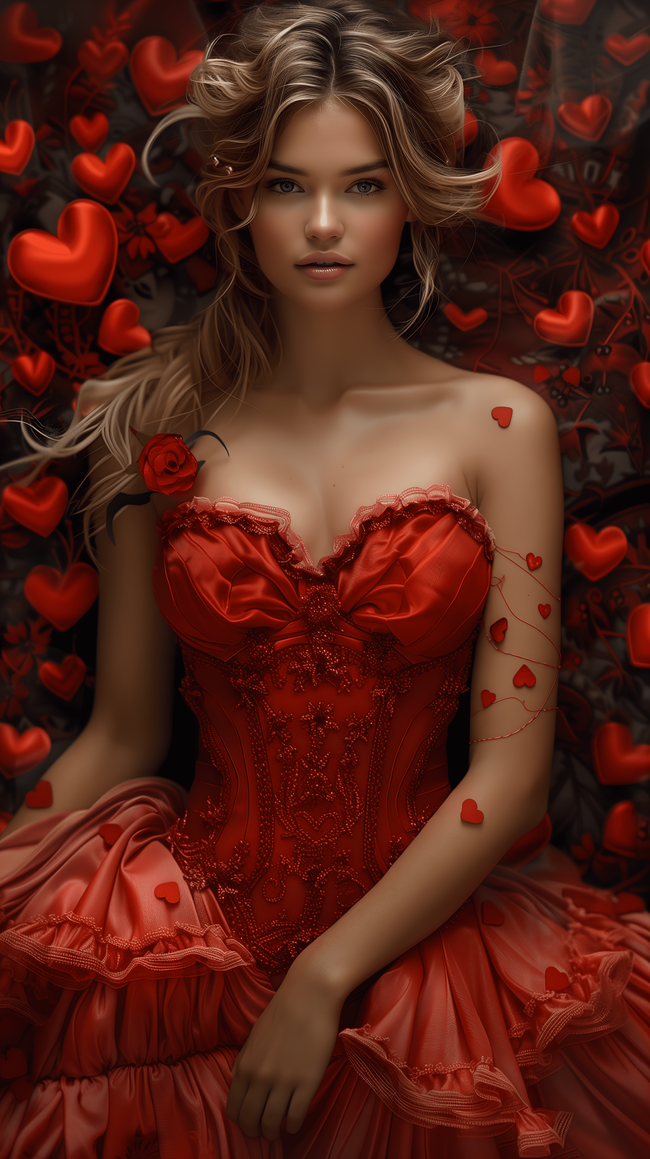 红色艺术婚纱美女写真人体摄影图片