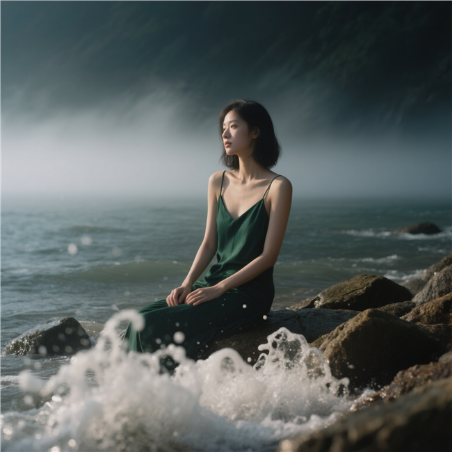 电影美学风格海边伤感美女写真图片