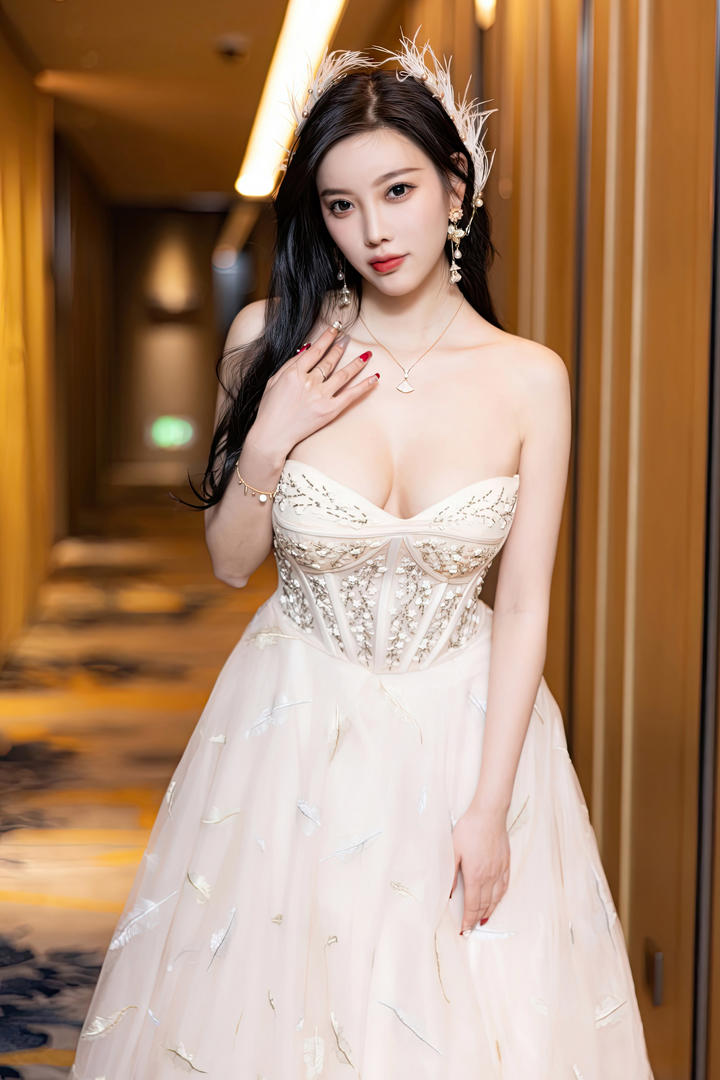 穿低胸长裙的大胸美女模特杨晨晨尤果网美女图片