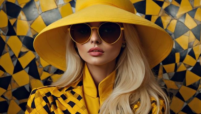 欧美时尚黄色穿搭风格美女写真图片