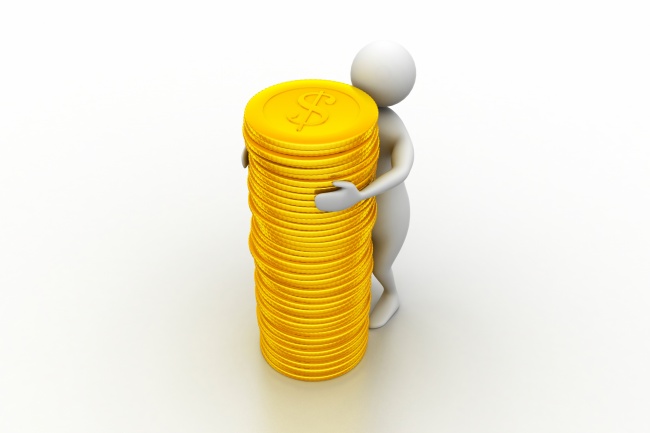 抱着金色钱币的3D小人图片