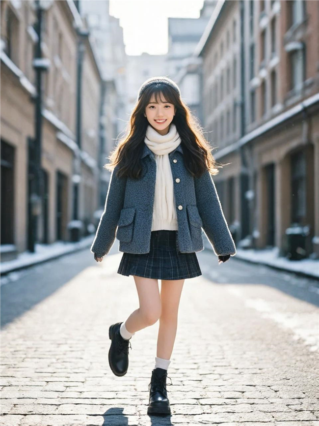 冬季城市街头超短裙美女写真图片