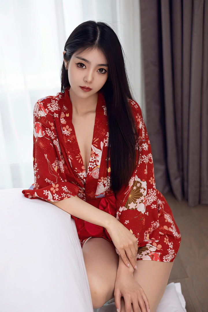 穿红色睡衣的极品气质美女高清素材图片