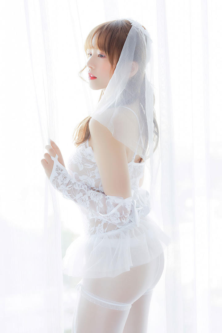 穿透明婚纱的唯美清纯新娘艺术写真照片