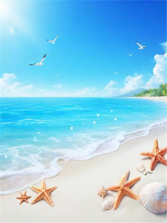 蓝色天空大海海边沙滩海星图片