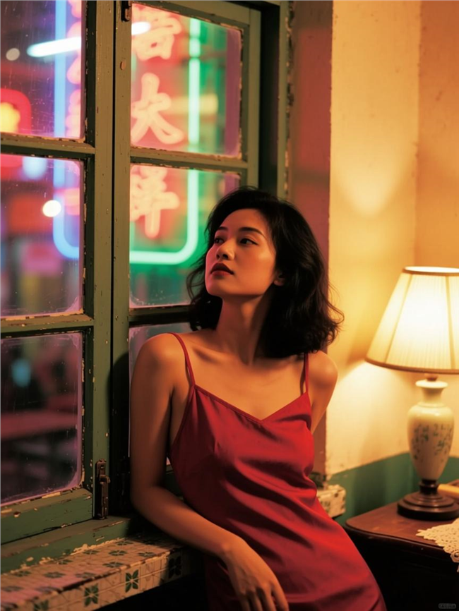 暖色调灯光下港风美女艺术写真图片