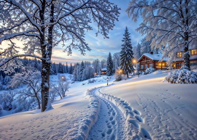 唯美冬季白色雪地雪屋雪景图片