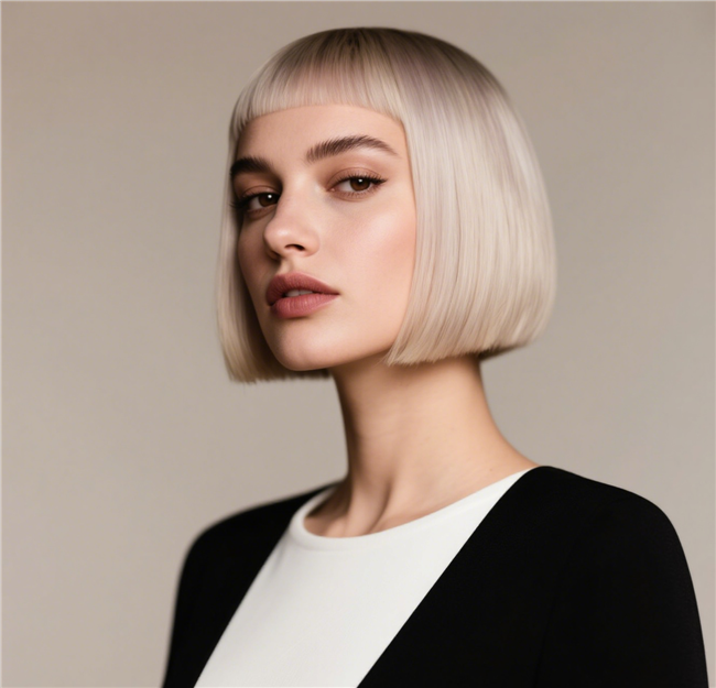 欧美时尚齐刘海短发发型图片