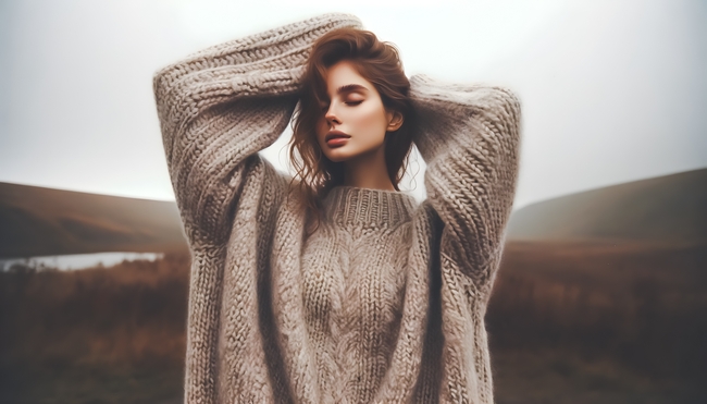 秋日惬意羊毛衫美女户外写真图片