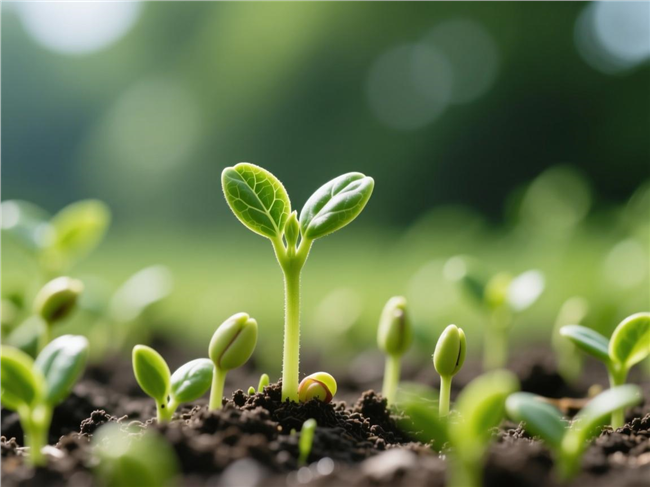 绿色小嫩芽发芽摄影图片