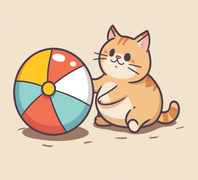 可爱小猫咪沙滩球卡通插画图片