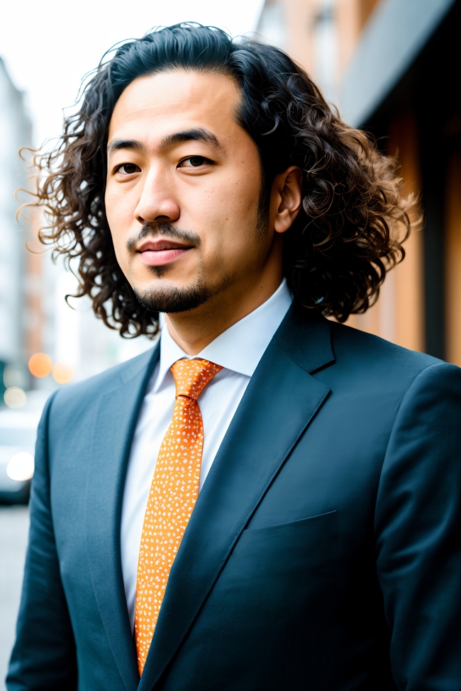 西装革履长卷发商务帅哥图片