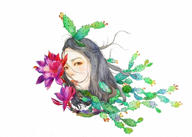 水彩手绘少女插画图片