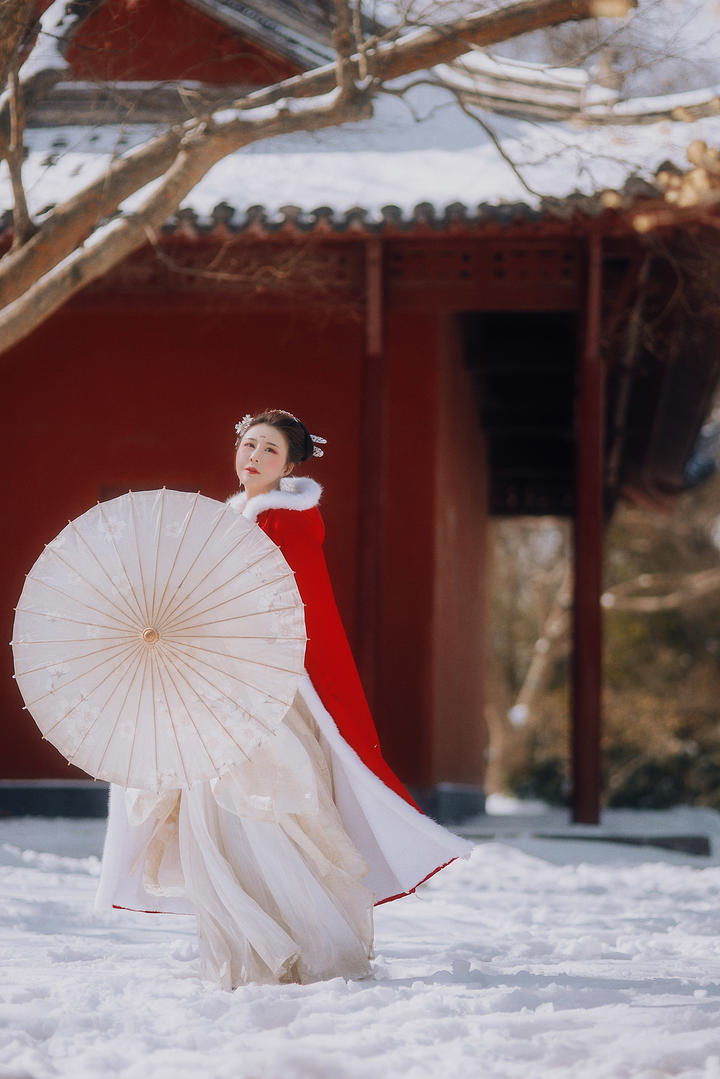 站在雪中的唯美古装美女图片