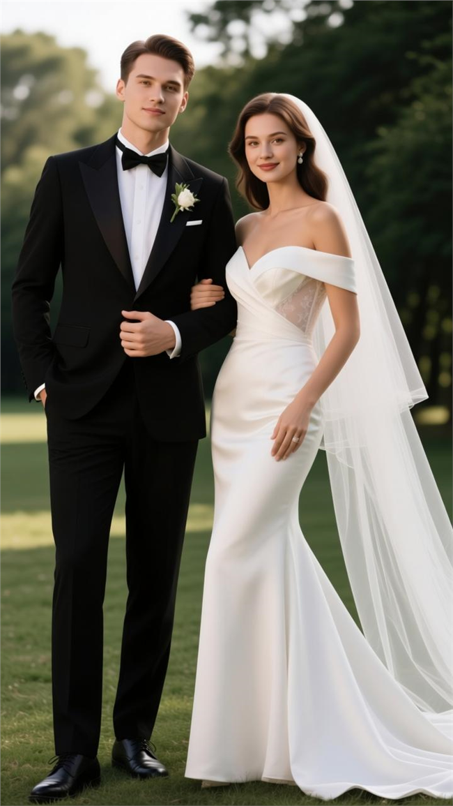 户外草地欧美情侣婚纱写真摄影