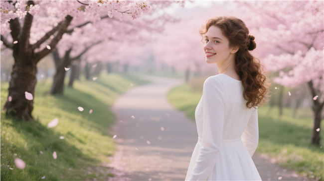 春天粉色樱花林欧美美女图片