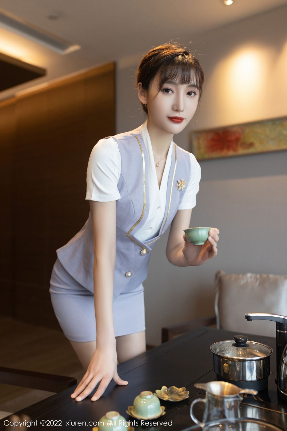 秀人网美女模特陆萱萱淡蓝色上衣茶艺师主题珠三角旅拍