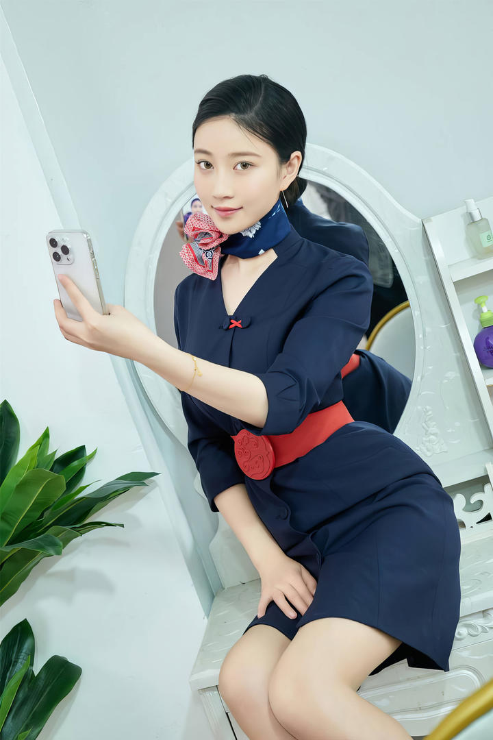 拿着手机自拍的极品美女空姐国产手机精品一区图片