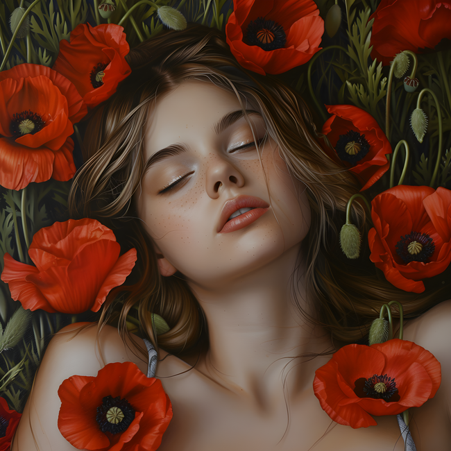 性感花海沉睡美女艺术写真摄影图片