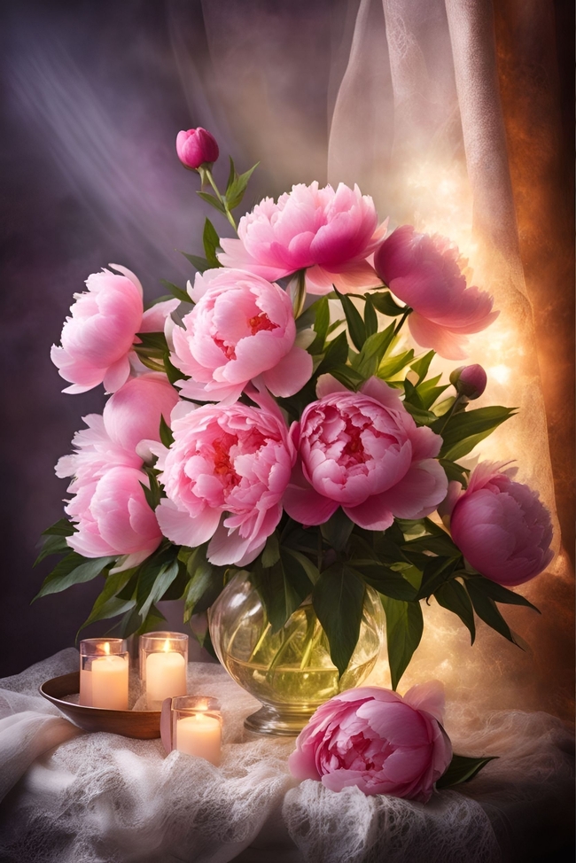 桌面粉色牡丹花插花摄影图片