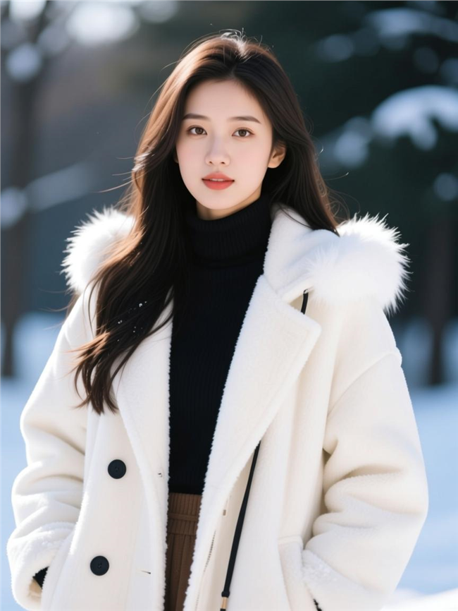 冬季白色派克羽绒服美女摄影图片