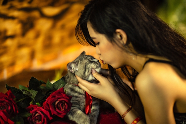 性感美女撸猫图片