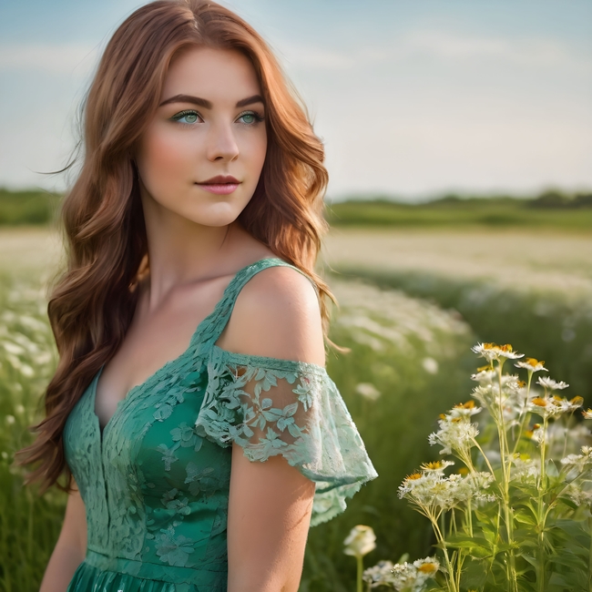 春天户外花海卷发美女写真图片