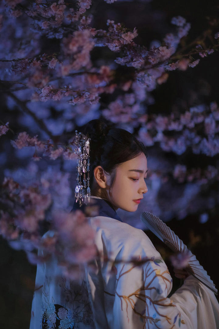 夜色下的古装汉服美女摄影写真图片