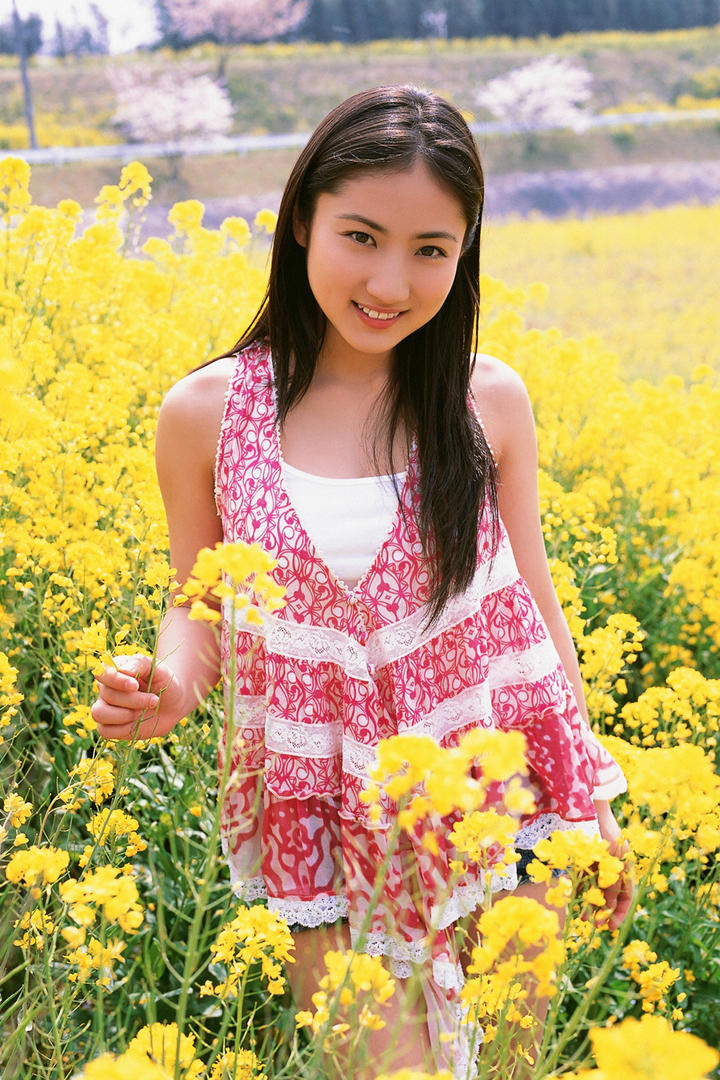 油菜花田里的日本清纯美女人像写真图片